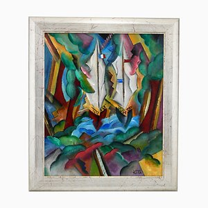 Patrick Leroy, Art Deco Style Landscape with Sailing Boats, Painting-KTN-850048