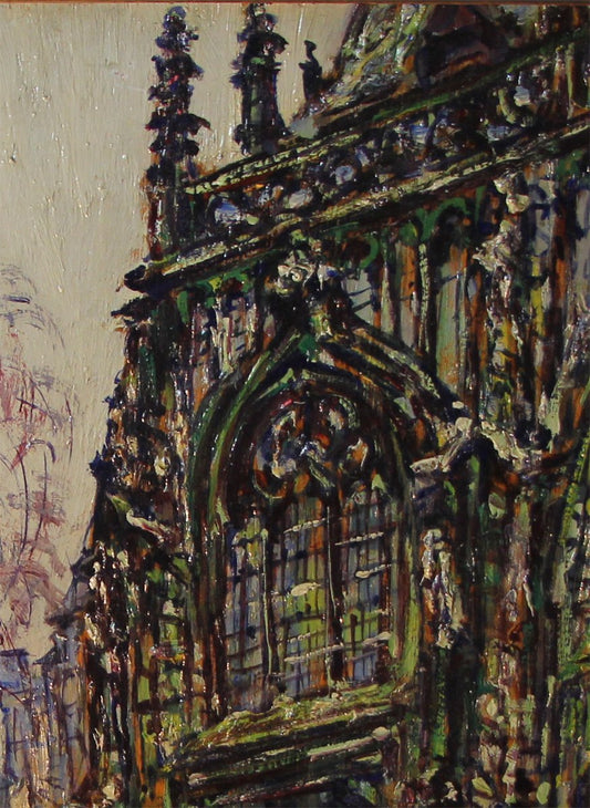 Paul Amelin, Impressionist View of St. Saviour's Cathedral in Bruges, 1913, Oil on Panel, Framed