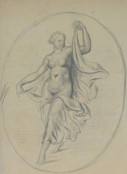 Paul Baudry, Woman Figure, Pencil Drawing, 19th Century