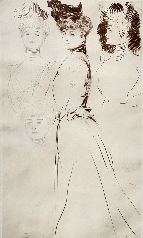 Paul César Helleu, Study of 4 Women, Hand-Signed Etching