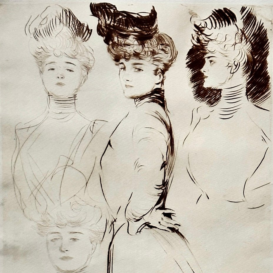 Paul César Helleu, Study of 4 Women, Hand-Signed Etching