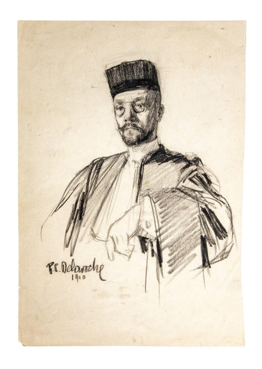 Paul Charles Delaroche, Portrait, Drawing in Pencil, 1910