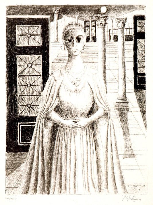 Paul Delvaux, The Empress, 1974, Color Lithograph