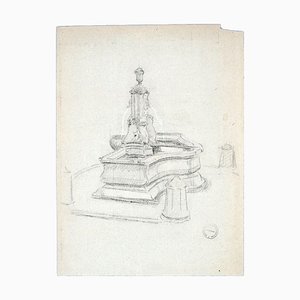 Paul Garin, the Fountain, 1950s, Original Charcoal Drawing on Paper-ZCI-761056