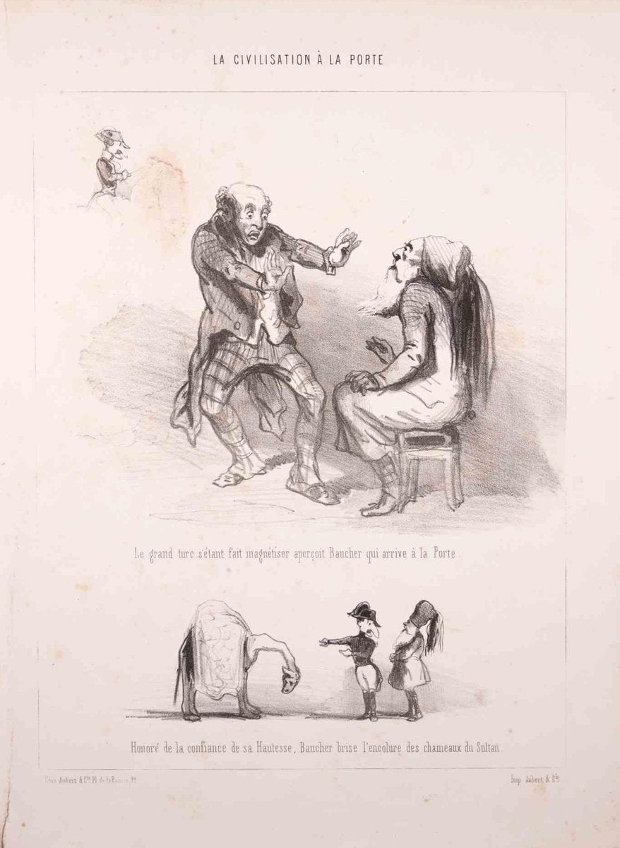 Paul Gavarni, La Civilisation à La Porte, Original Lithograph, 1850s