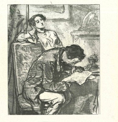 Paul Gavarni, Reading the News, Original Lithograph, 1881-ZCI-2029704