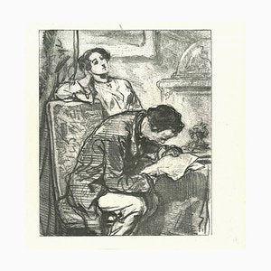 Paul Gavarni, Reading the News, Original Lithograph, 1881-ZCI-2029704