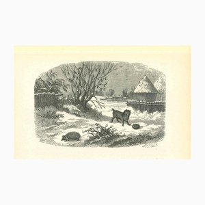 Paul Gervais, The Hedgehog and Dog in Winter of Village, 1854, Lithograph-ZCI-1165477