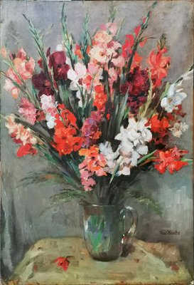 Paul Kusche, Still Life with Gladioli, 1920s, Oil on Panel-BGS-1077813