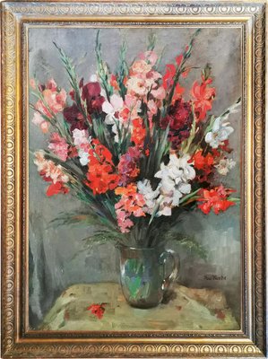 Paul Kusche, Still Life with Gladioli, 1920s, Oil on Panel-BGS-1077813