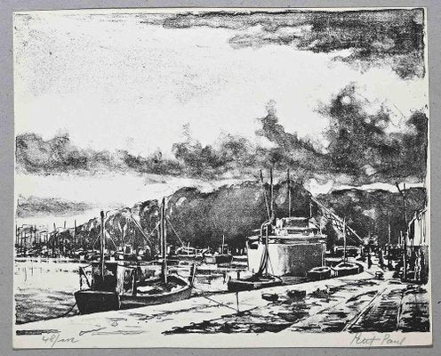 Paul Petit, The Harbor, Original Lithograph, Mid 20th-Century-ZCI-1163987