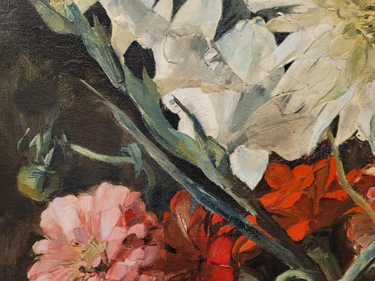 Paul Robert Bazé, Dahlias and Camellias, 1970s, Oil on Board, Framed-NUC-1783299