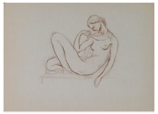 Paul Vera, Lying Nude Woman, Pencil Drawing, Early 20th Century-ZCI-871234