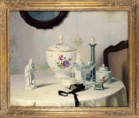 Paul Walter Erhardt, Still Life with Glass and Porcelain, Oil Painting, 1920-ZCI-2029250