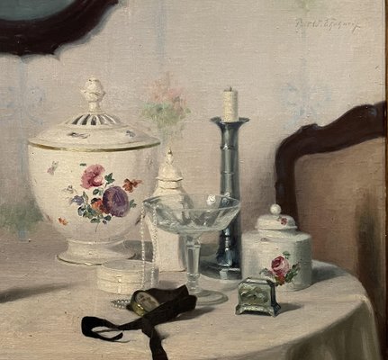 Paul Walter Erhardt, Still Life with Glass and Porcelain, Oil Painting, 1920-ZCI-2029250