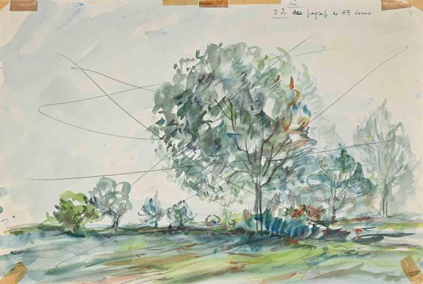 Paulette Humbert, Landscape, Original Drawing, Mid-20th-Century-ZCI-1262075