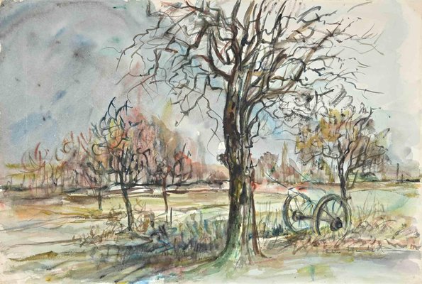 Paulette Humbert, Landscape, Original Drawing, Mid-20th-Century-ZCI-1262075