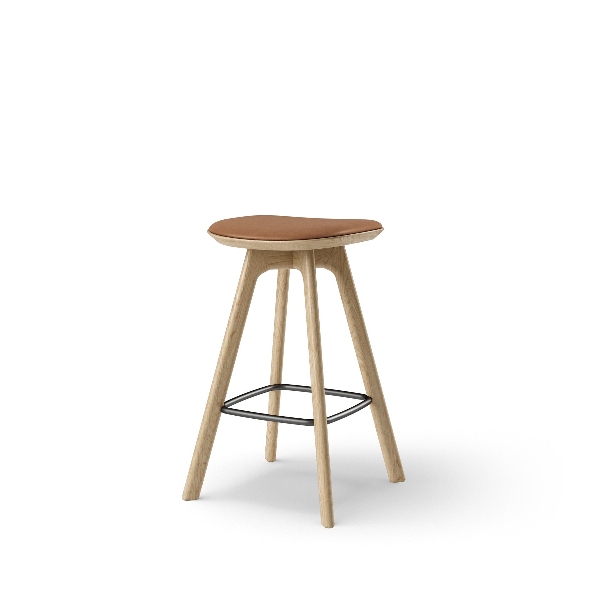 Pauline Barstool H65 by Brdr. Krüger #Oak/Brandy Leather