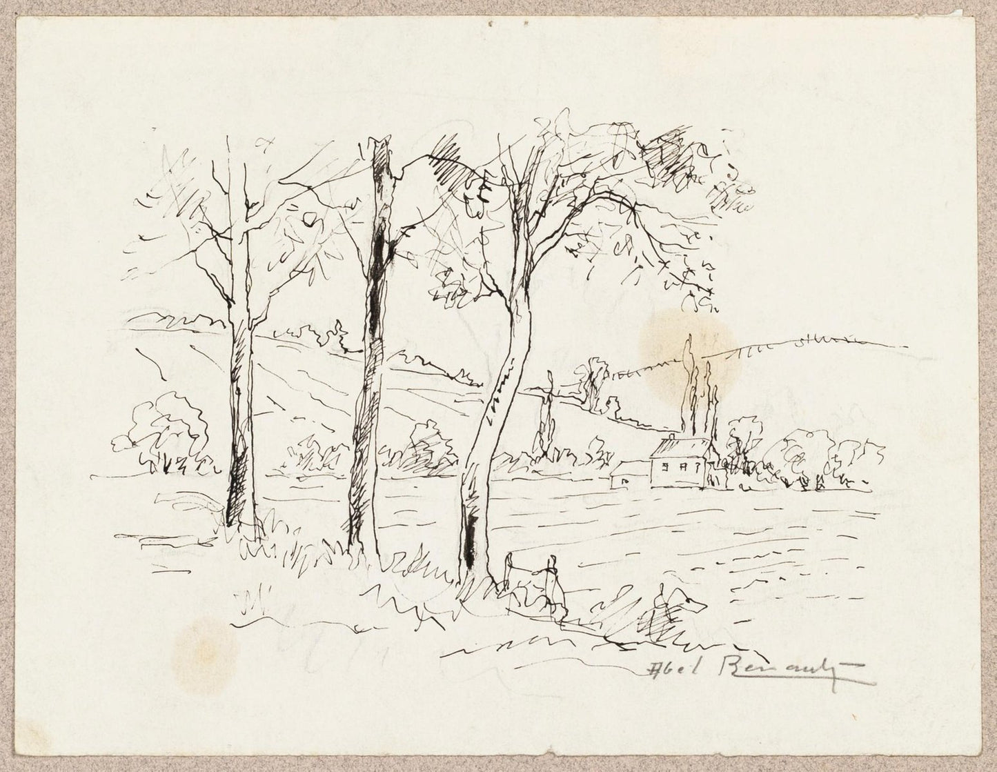 Paysage - Original China Ink Drawing by Abel Pierre Renault - Mid 1900 Mid 1900