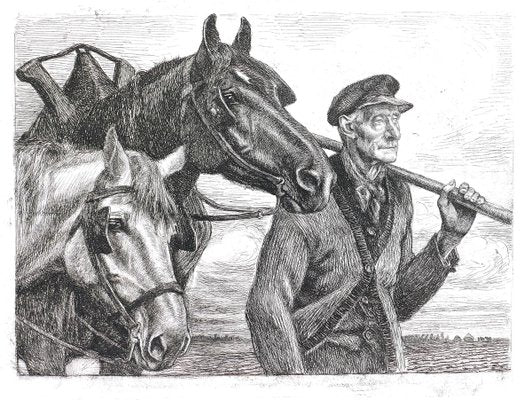 Paysan avec Chevaux - Original Etching by Michel Ciry - Mid 20th Century 1950s-ZCI-762035