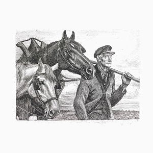 Paysan avec Chevaux - Original Etching by Michel Ciry - Mid 20th Century 1950s-ZCI-762035