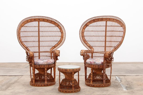 Peacock Chairs with Side Table by Emmanuelle Pauw, 1960, Set of 3-EZZ-1452848