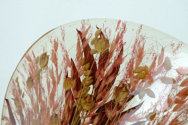 Peacock Table Lamp in Brass & Acrylic Resin with Real Leaves and Grasses, 1970s-FH-931111