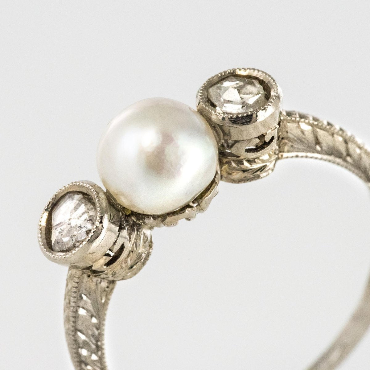 Pearl Diamond and 18 Karat White Gold Ring, 1930s