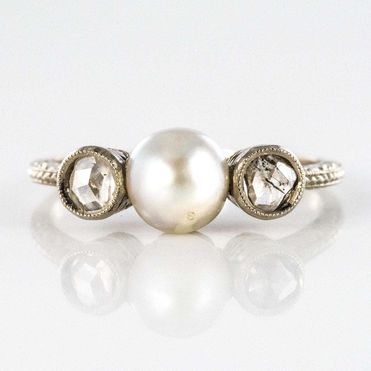 Pearl Diamond and 18 Karat White Gold Ring, 1930s