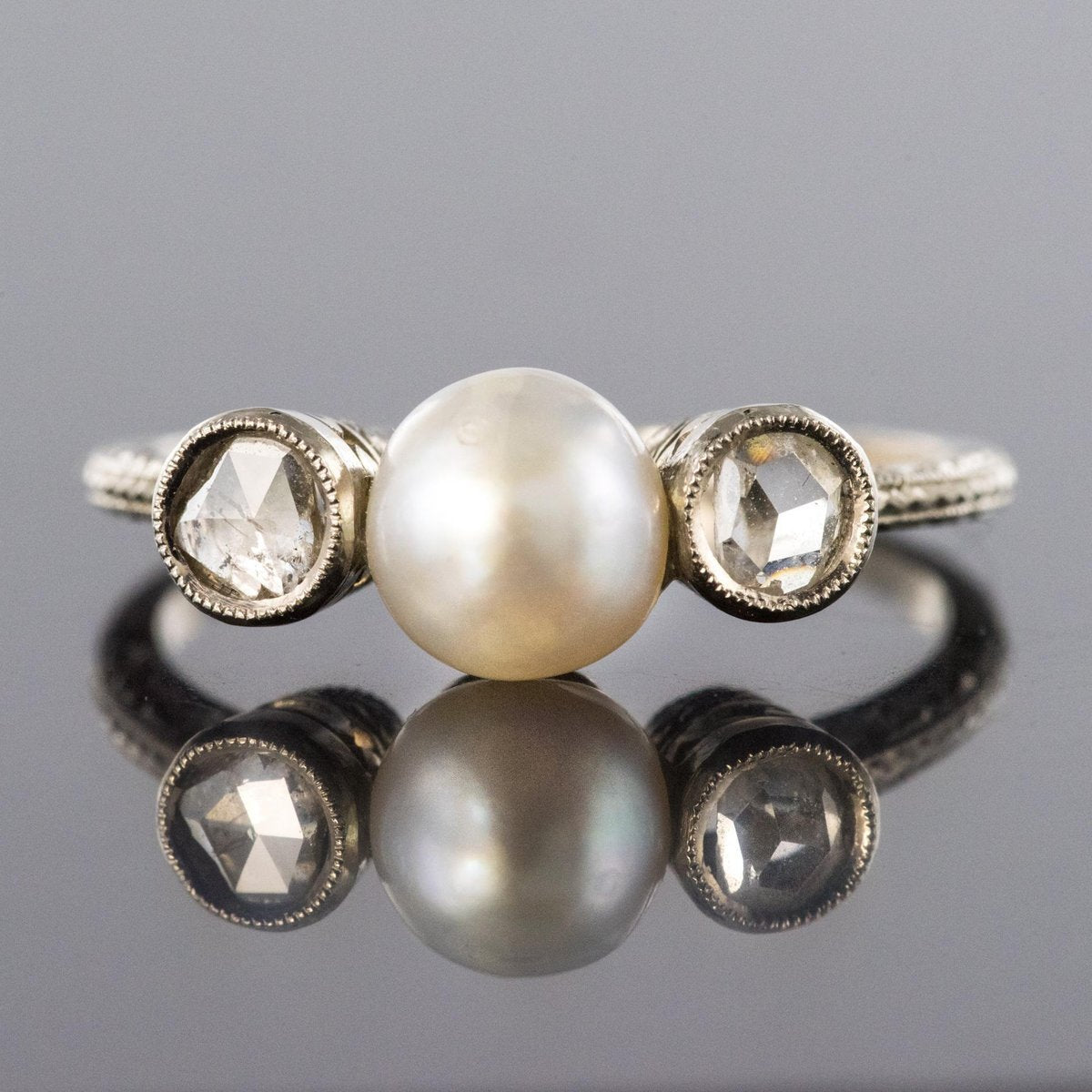 Pearl Diamond and 18 Karat White Gold Ring, 1930s