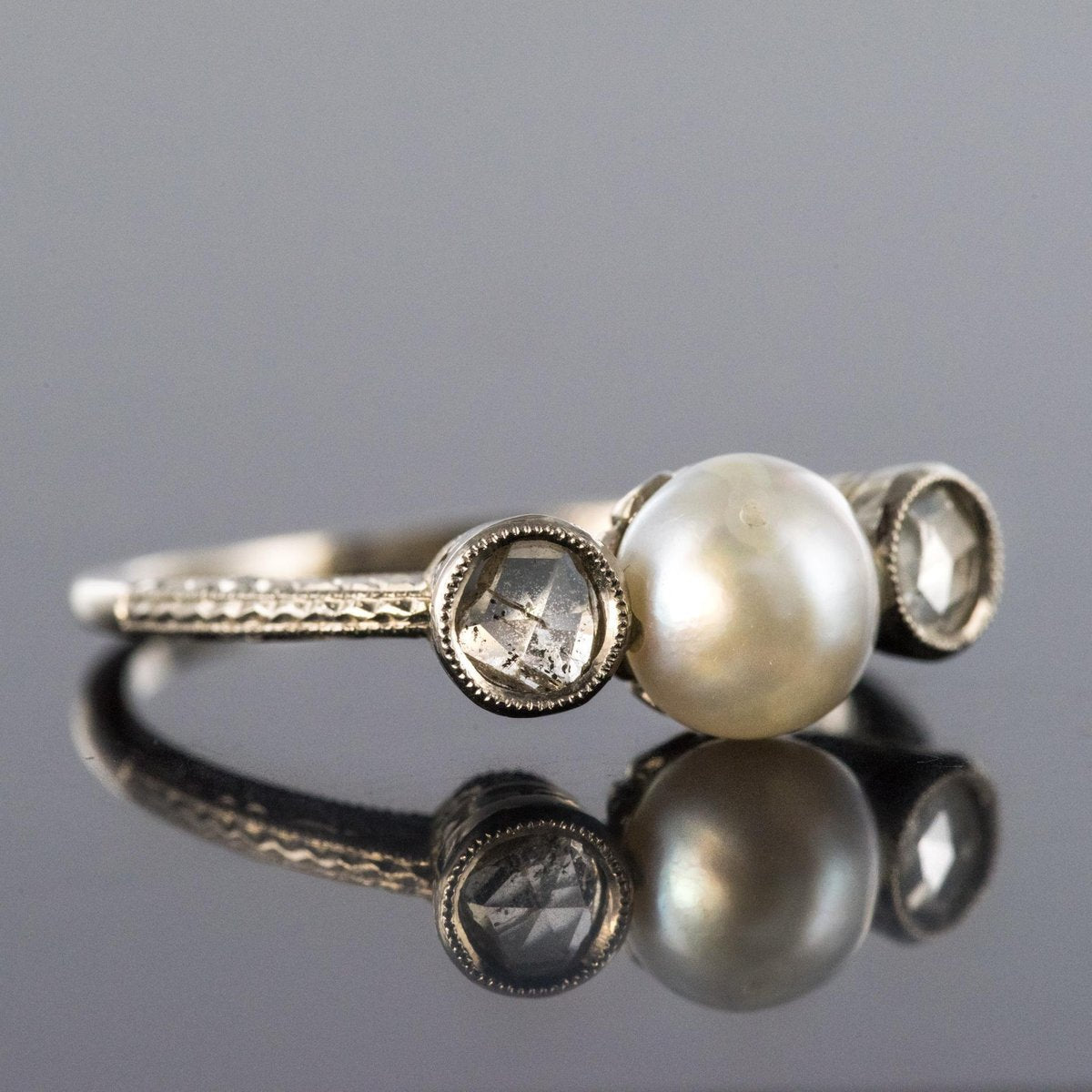 Pearl Diamond and 18 Karat White Gold Ring, 1930s