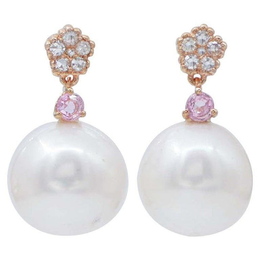 Pearl, Sapphire, Diamond & 14 Karat Rose Gold Earrings, Set of 2