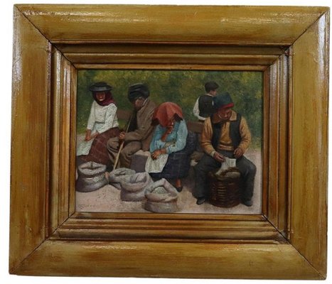 Peasant Scene Painting, 1900s, Oil on Board, Framed-DCO-1313031