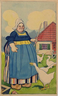 Peasant Woman with Geese, Original Drawing by Gabriele Galantara, 1915-ZCI-891996