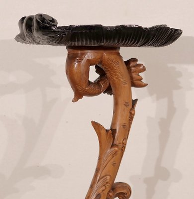 Pedestal " Eros riding a dolphin " in Natural Wood and Blackened Wood, Late 19th Century-RVK-1437480