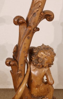 Pedestal " Eros riding a dolphin " in Natural Wood and Blackened Wood, Late 19th Century-RVK-1437480