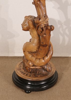 Pedestal " Eros riding a dolphin " in Natural Wood and Blackened Wood, Late 19th Century-RVK-1437480