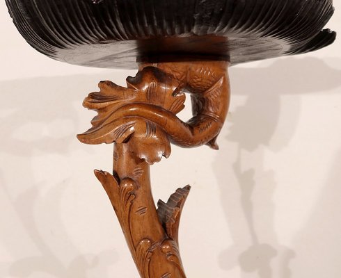 Pedestal " Eros riding a dolphin " in Natural Wood and Blackened Wood, Late 19th Century-RVK-1437480