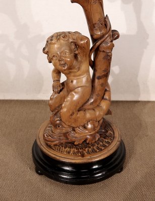 Pedestal " Eros riding a dolphin " in Natural Wood and Blackened Wood, Late 19th Century-RVK-1437480