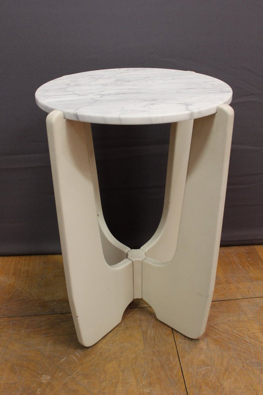 Pedestal Table in White Lacquered Wood and Marble, 1970s