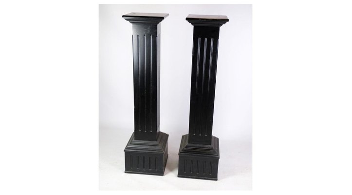 Pedestal Tables with Black Paint in Louis XVI Style, 1980s, Set of 2-UY-1284420