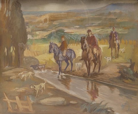 Pedro Mozos, Hunting Day, 1950s, Tempera on Cardboard-NUC-1719229