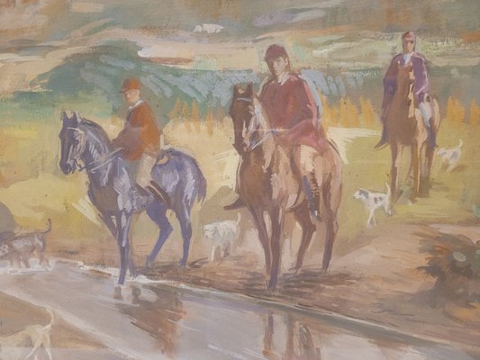 Pedro Mozos, Hunting Day, 1950s, Tempera on Cardboard-NUC-1719229