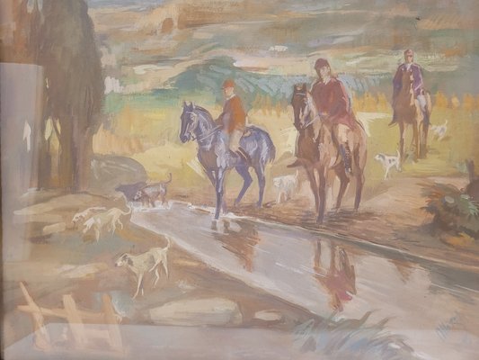 Pedro Mozos, Hunting Day, 1950s, Tempera on Cardboard-NUC-1719229