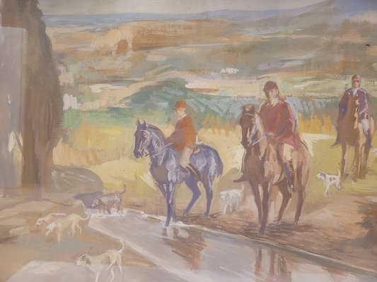 Pedro Mozos, Hunting Day, 1950s, Tempera on Cardboard-NUC-1719229