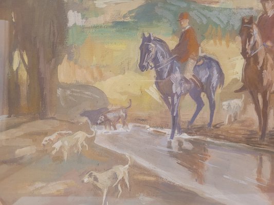 Pedro Mozos, Hunting Day, 1950s, Tempera on Cardboard-NUC-1719229