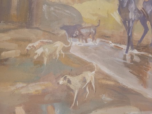 Pedro Mozos, Hunting Day, 1950s, Tempera on Cardboard-NUC-1719229