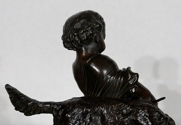 Peiffer, L’enfant et le chien, 19th Century, Bronze Sculpture-RVK-1124332