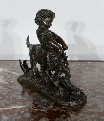 Peiffer, L’enfant et le chien, 19th Century, Bronze Sculpture-RVK-1124332