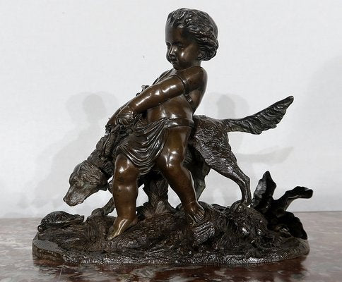 Peiffer, L’enfant et le chien, 19th Century, Bronze Sculpture-RVK-1124332